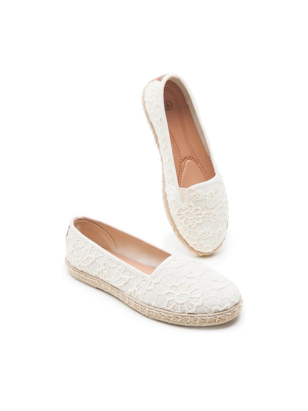 Women's Lace Espadrille Slip-On Flats - White